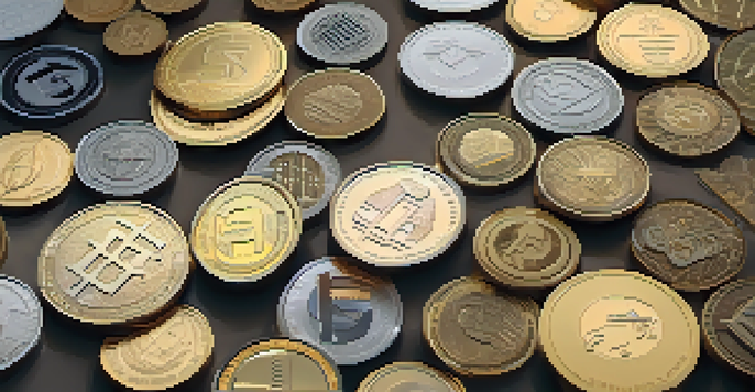 A detailed view of different types of stablecoins on a modern desk, illuminated by natural light.