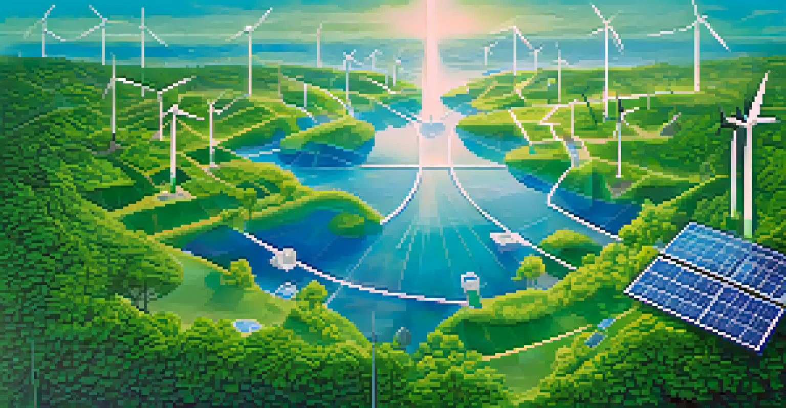 An abstract image symbolizing the balance between cryptocurrency mining and environmental sustainability with green leaves and energy symbols.