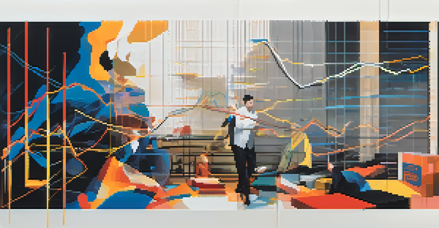 A split image showing a trader experiencing fear with a falling graph on one side and a trader experiencing greed with a rising graph on the other.
