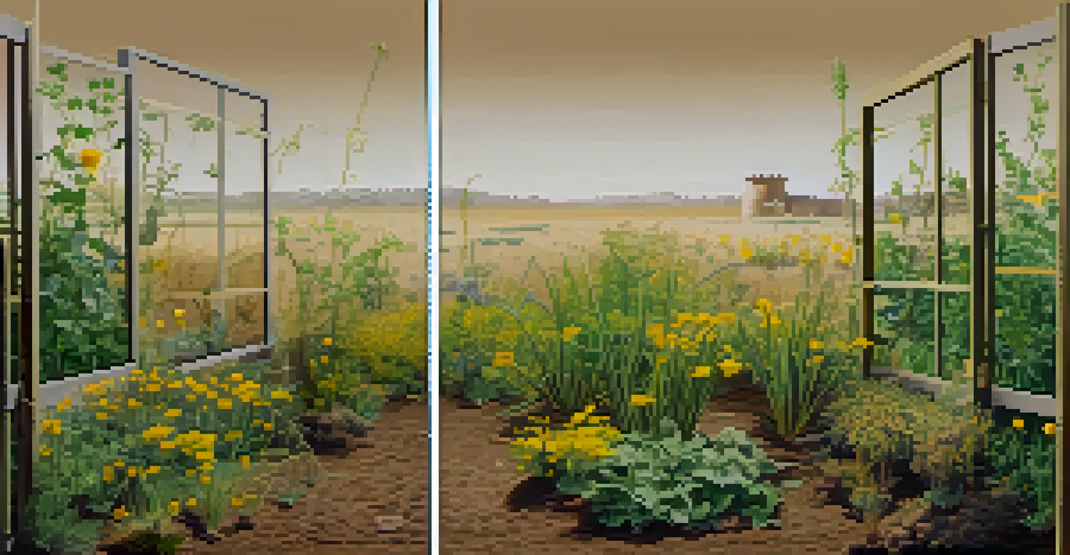 An abstract image showing a garden with healthy plants on one side and wilting flowers on the other, representing impermanent loss.