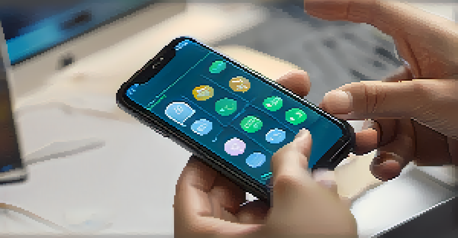 A close-up of hands holding a smartphone with a user-friendly decentralized finance platform interface, showcasing lending, borrowing, and trading icons.
