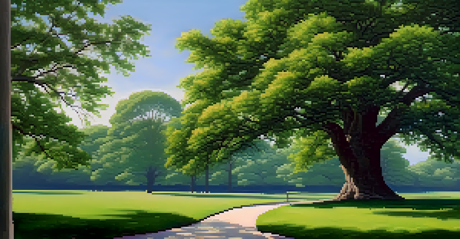 A large green tree in a sunny park, symbolizing the long-term investment strategy of HODLing.