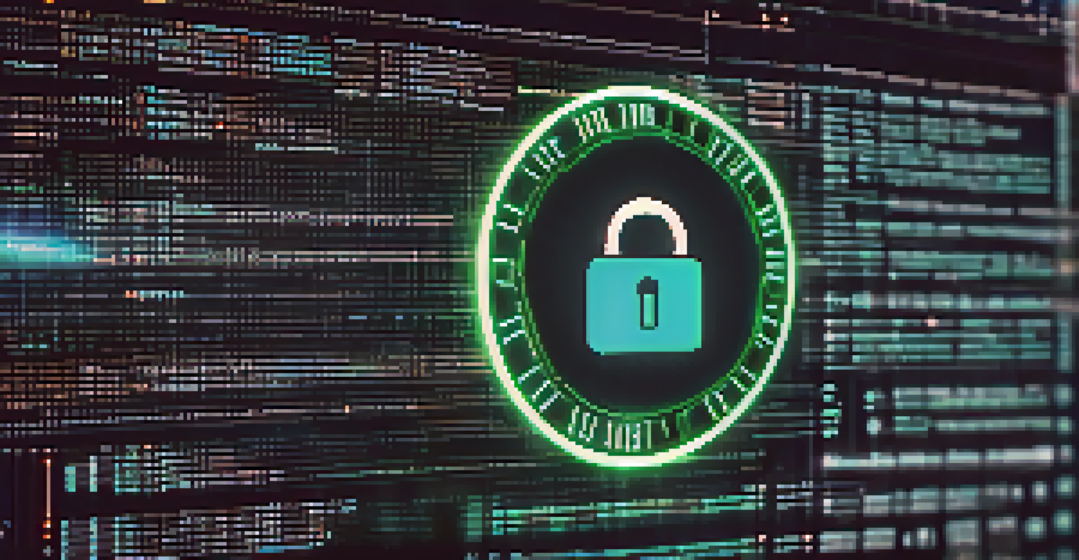 A close-up of a smart contract displayed on a digital screen surrounded by security symbols.