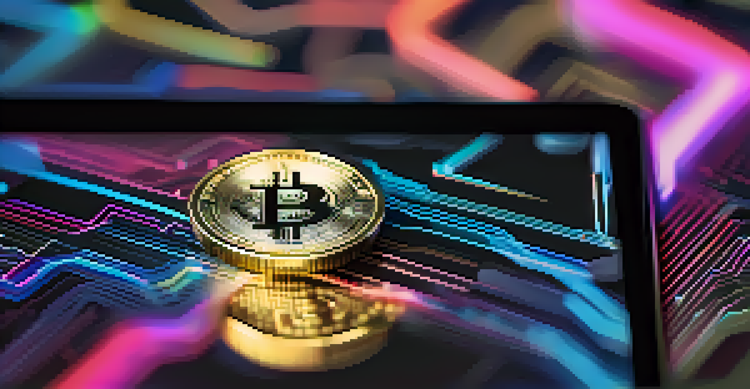 A close-up of a cryptocurrency coin on a tablet displaying blockchain data.