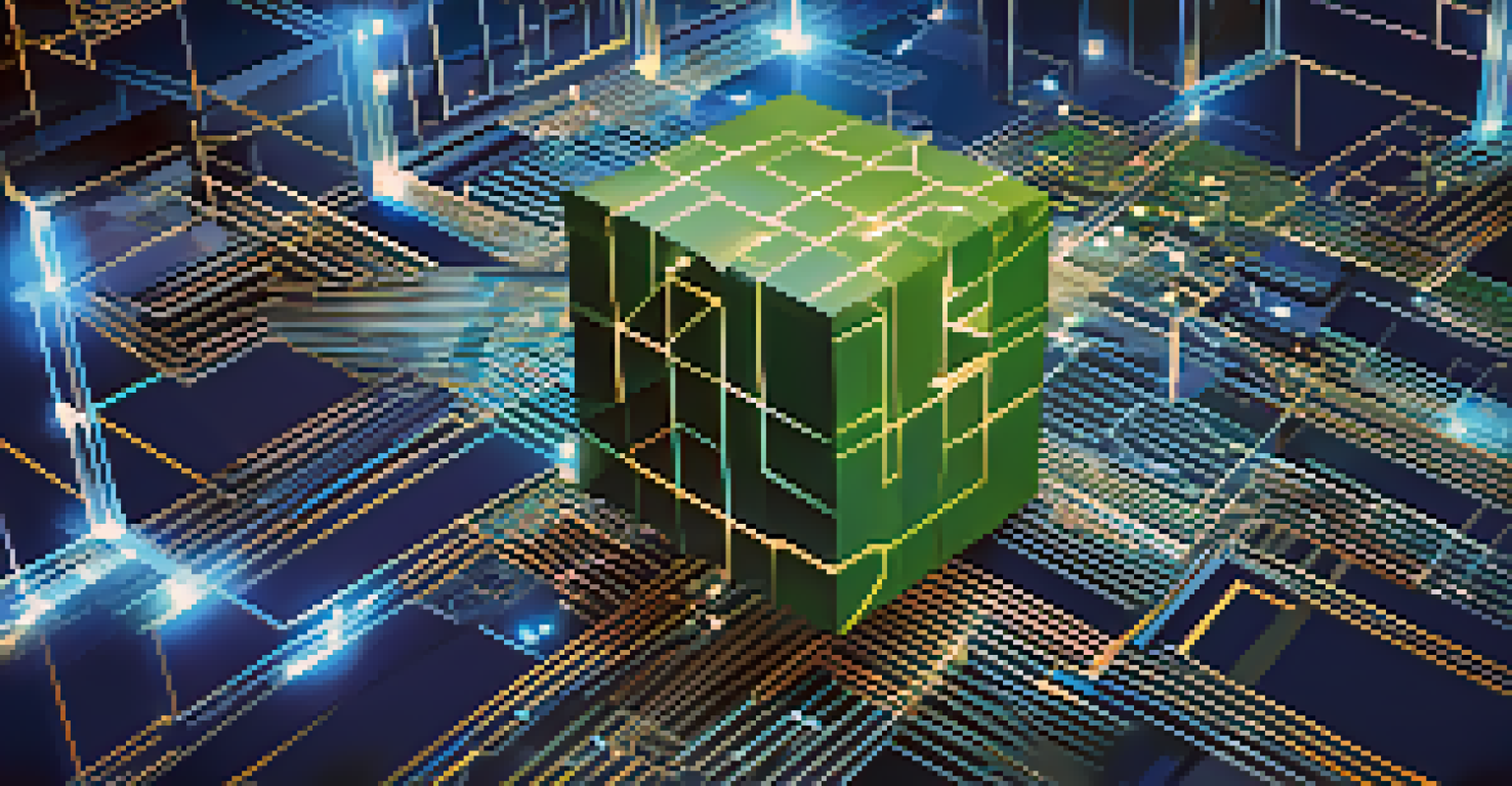 An abstract image of blockchain technology with glowing interconnected blocks.
