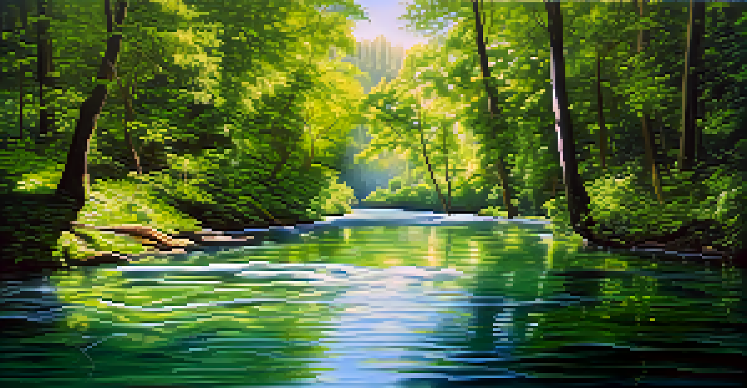 An artistic depiction of a flowing river surrounded by greenery, symbolizing liquidity.