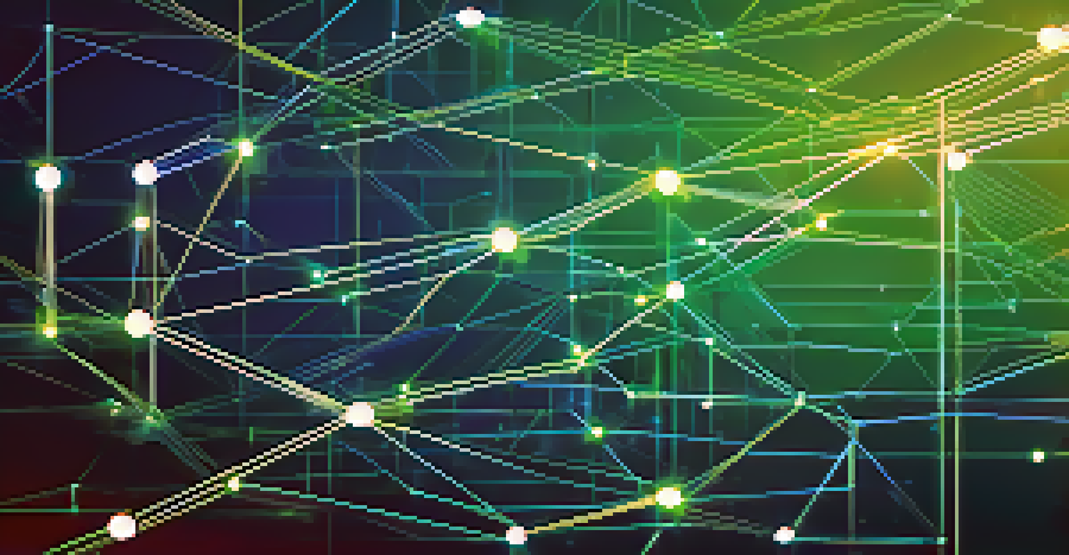 An abstract image showing interlinked chains and digital locks against a blue and green gradient background, symbolizing blockchain security.