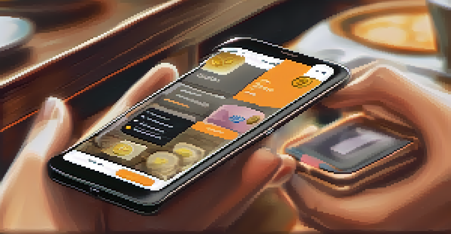 A close-up of a hand with a smartphone showing a cryptocurrency wallet app, set against a blurred background of a busy café.