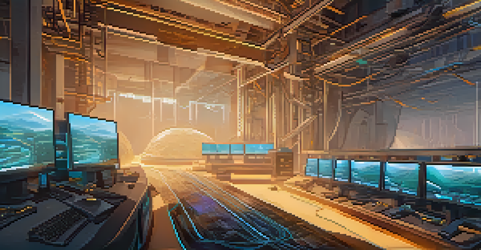 A hybrid cryptocurrency mining machine set against a digital landscape, showcasing the future of sustainable mining practices.