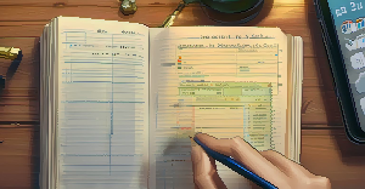 A close-up of a hand taking notes in a ledger, with a smartphone displaying a cryptocurrency app next to it, illuminated by warm light.