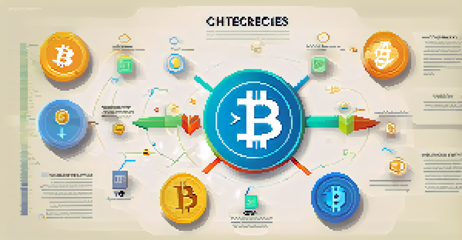 An infographic explaining key concepts of cryptocurrencies with icons and text.