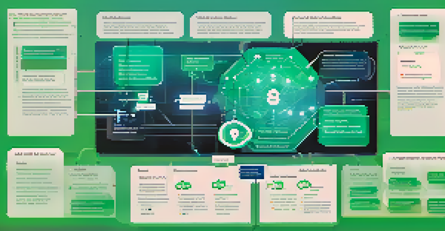 An infographic illustration showing smart contracts, automated royalty payments, and licensing processes in a modern tech style.