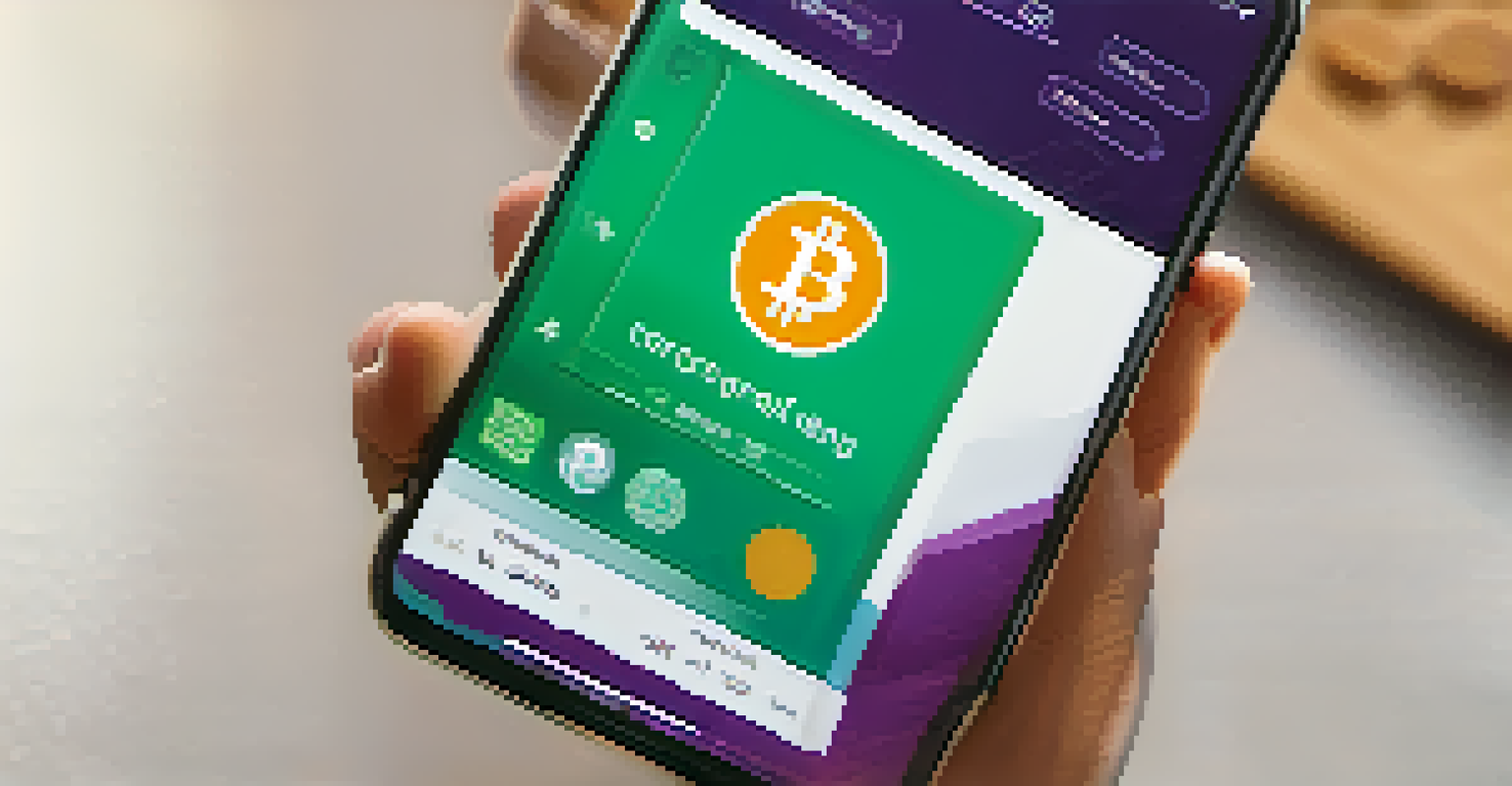 A close-up of a hand holding a smartphone showing a cryptocurrency wallet, focusing on the digital interface of various tokens.