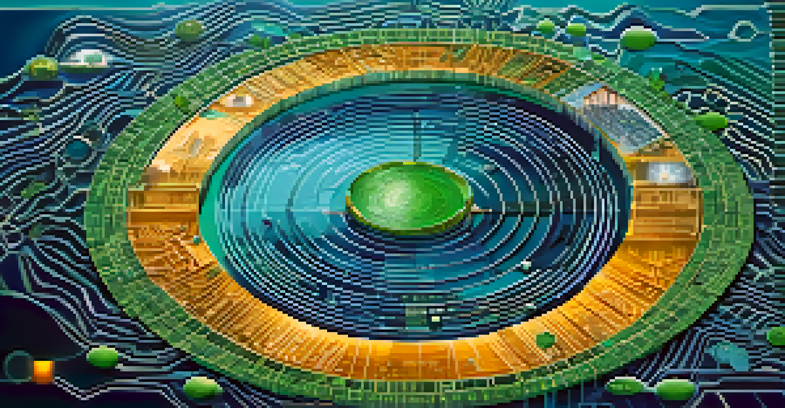 An abstract image of a water droplet containing mining rigs and digital coins, set against a cool blue and green gradient background.