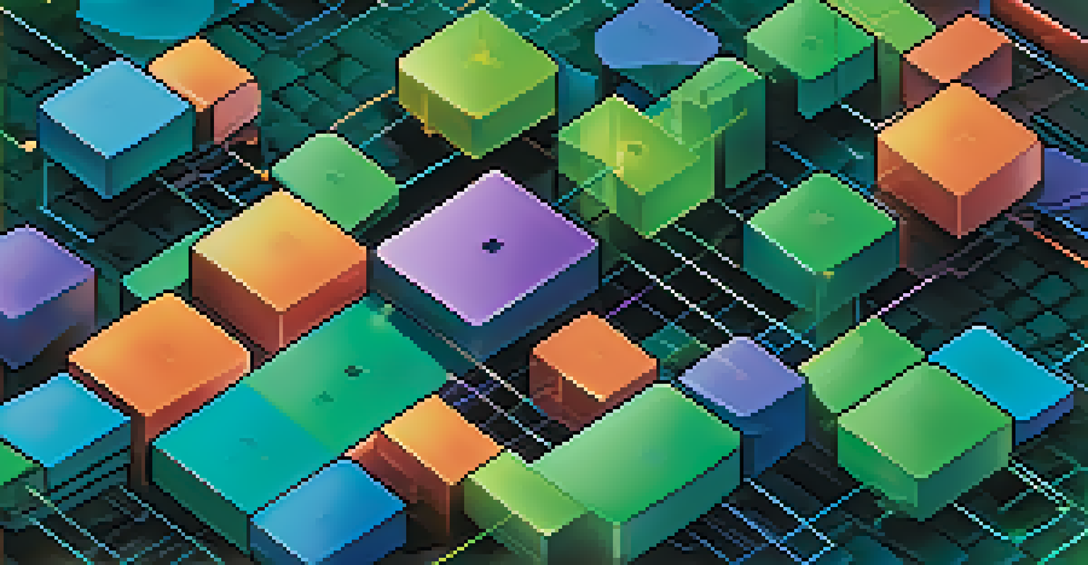 Abstract image showing colored blocks connected by glowing lines, representing blockchain interoperability.