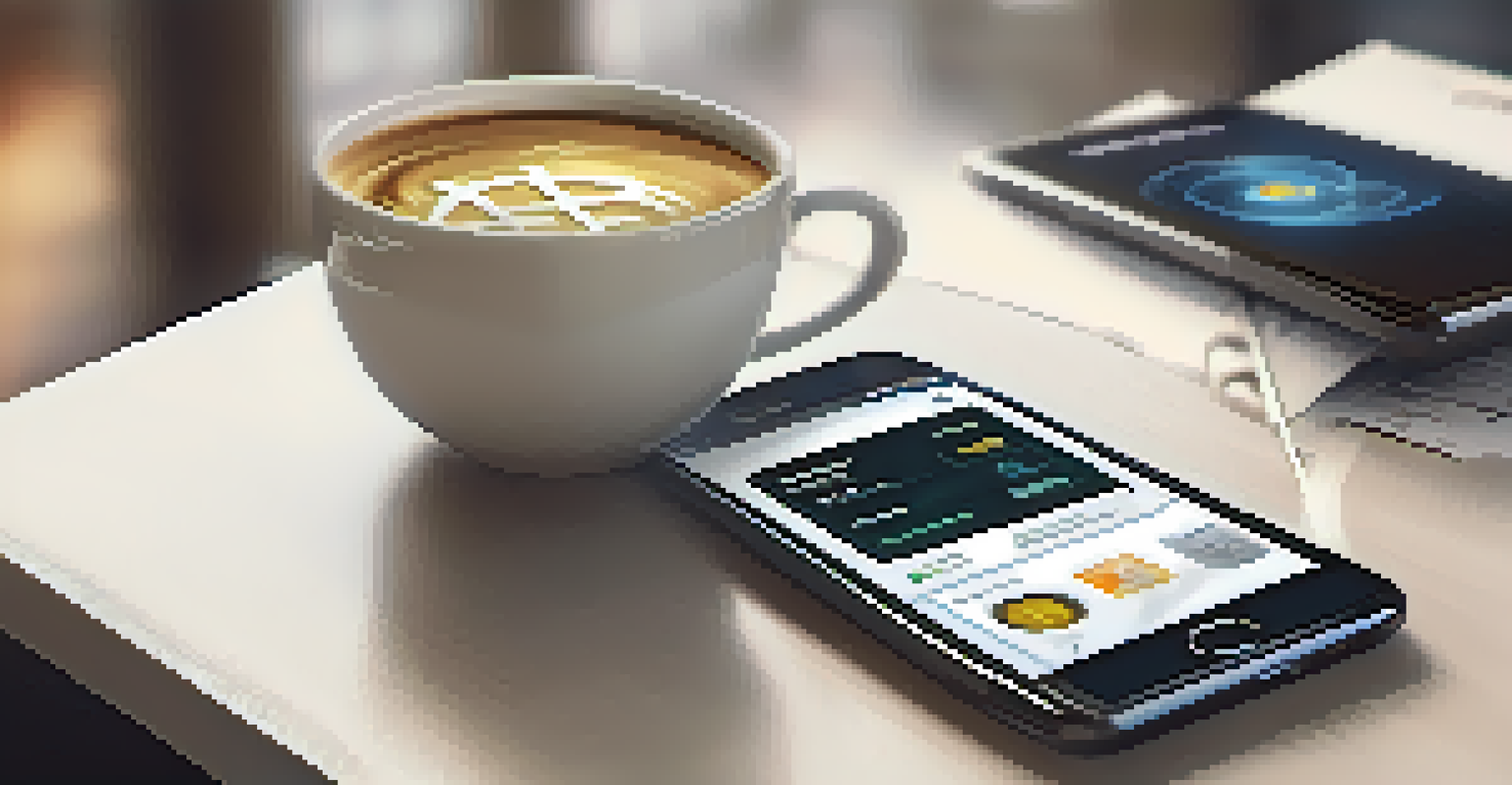 A close-up of a smartphone digital wallet showing different cryptocurrencies, with an office setting in the background.