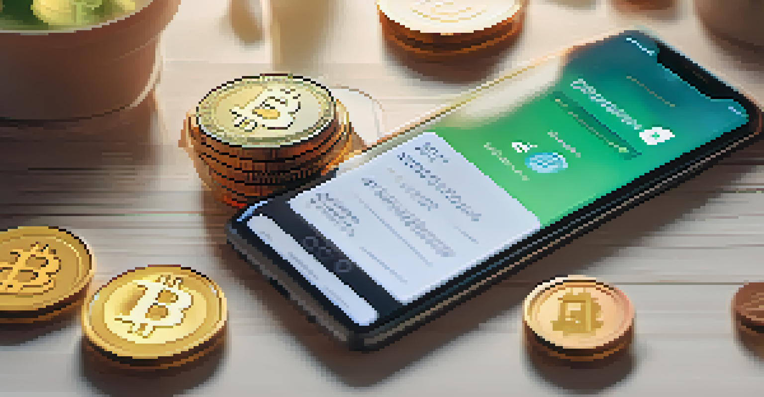 A close-up of a smartphone showing a cryptocurrency wallet app, with notes and coins around it, symbolizing financial empowerment.