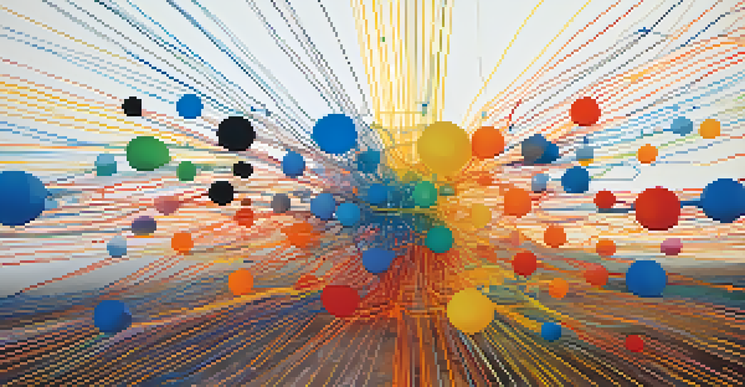 An abstract visualization of decentralized governance with interconnected nodes and vibrant colors symbolizing communication.