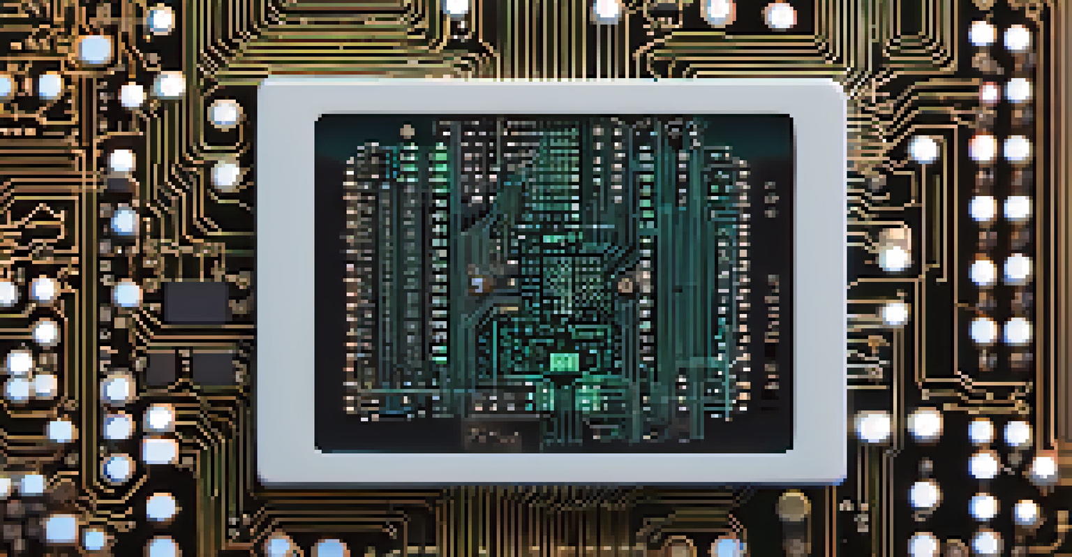 A detailed close-up of a circuit board with a digital screen displaying cryptographic algorithms.