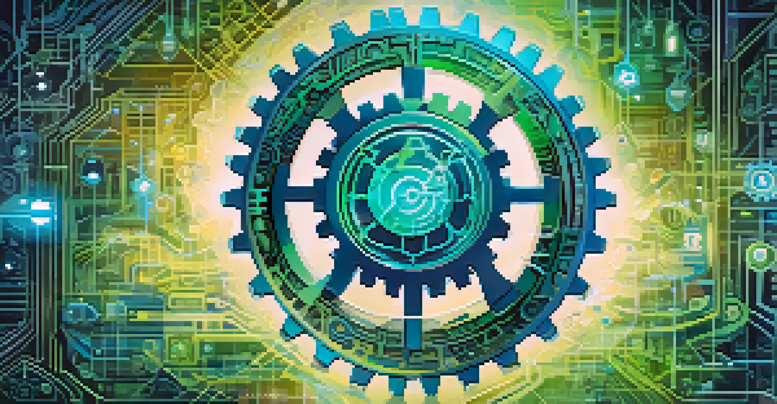 A glowing smart contract document overlaying a digital landscape, surrounded by various blockchain logos, symbolizing integration and automation.