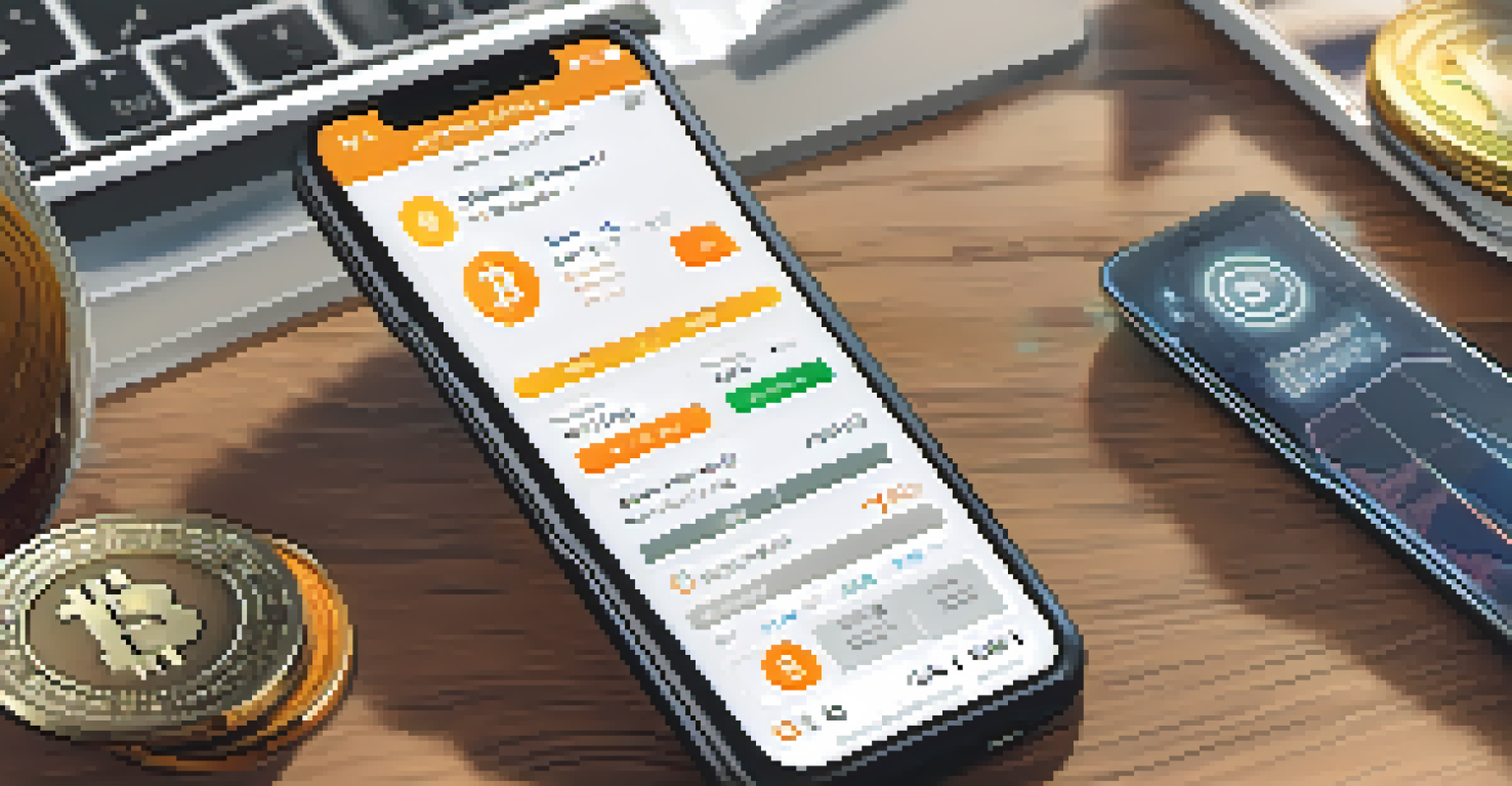 A close-up view of a smartphone displaying a cryptocurrency wallet interface with different coins.