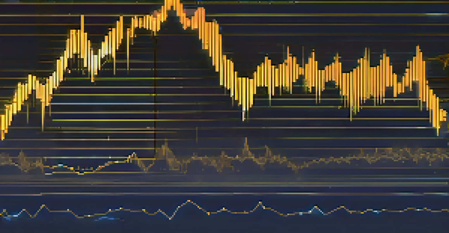 An abstract graph showcasing cryptocurrency market volatility with digital currency symbols.