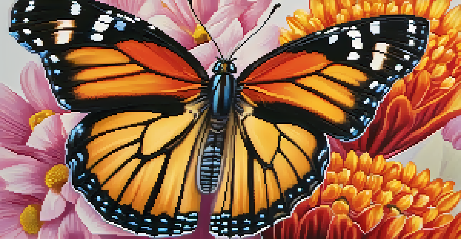A close-up of a colorful butterfly resting on a flower, highlighting its detailed wings.