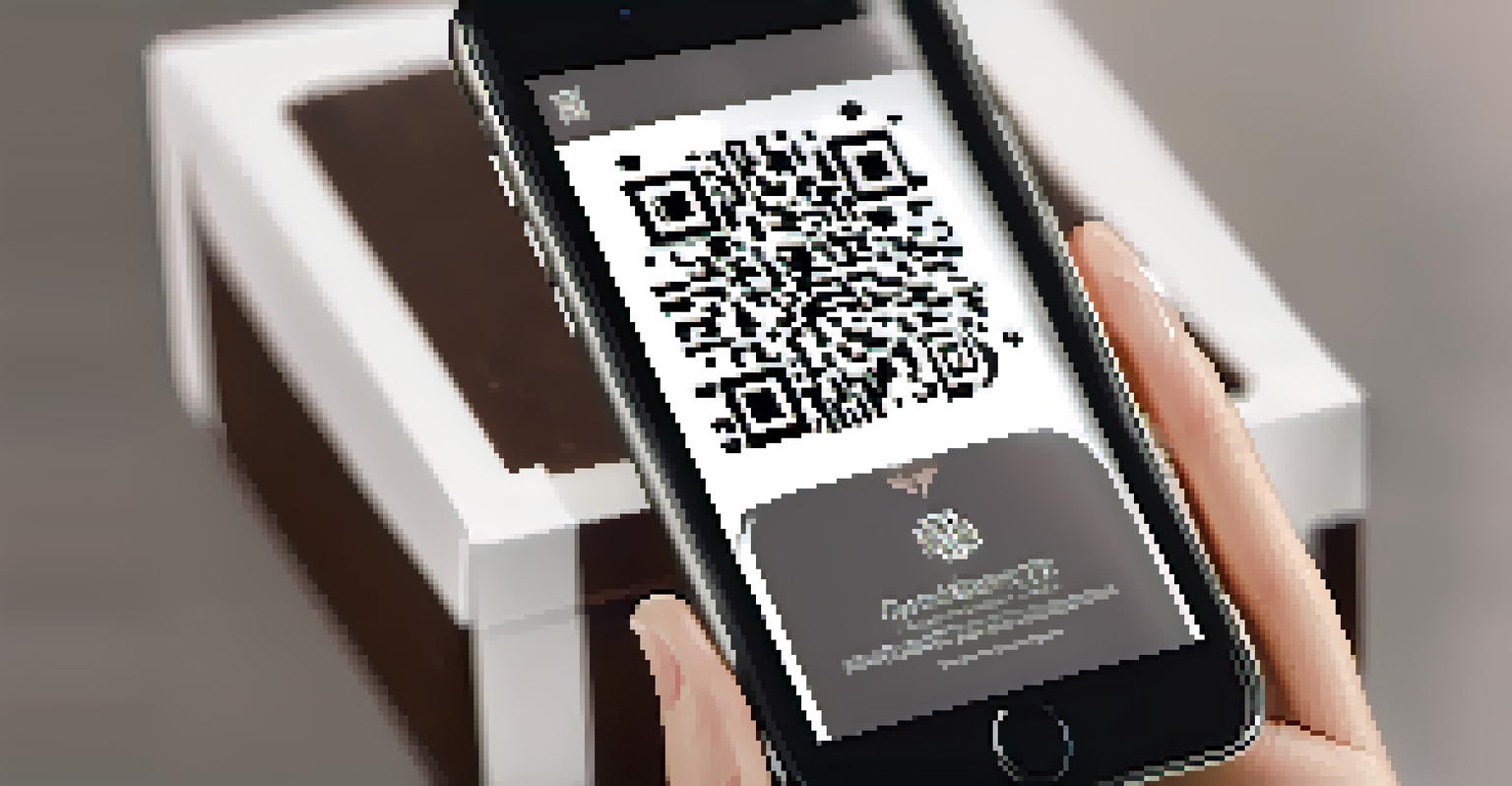 A close-up image of a QR code on luxury product packaging being scanned by a smartphone, emphasizing authenticity.