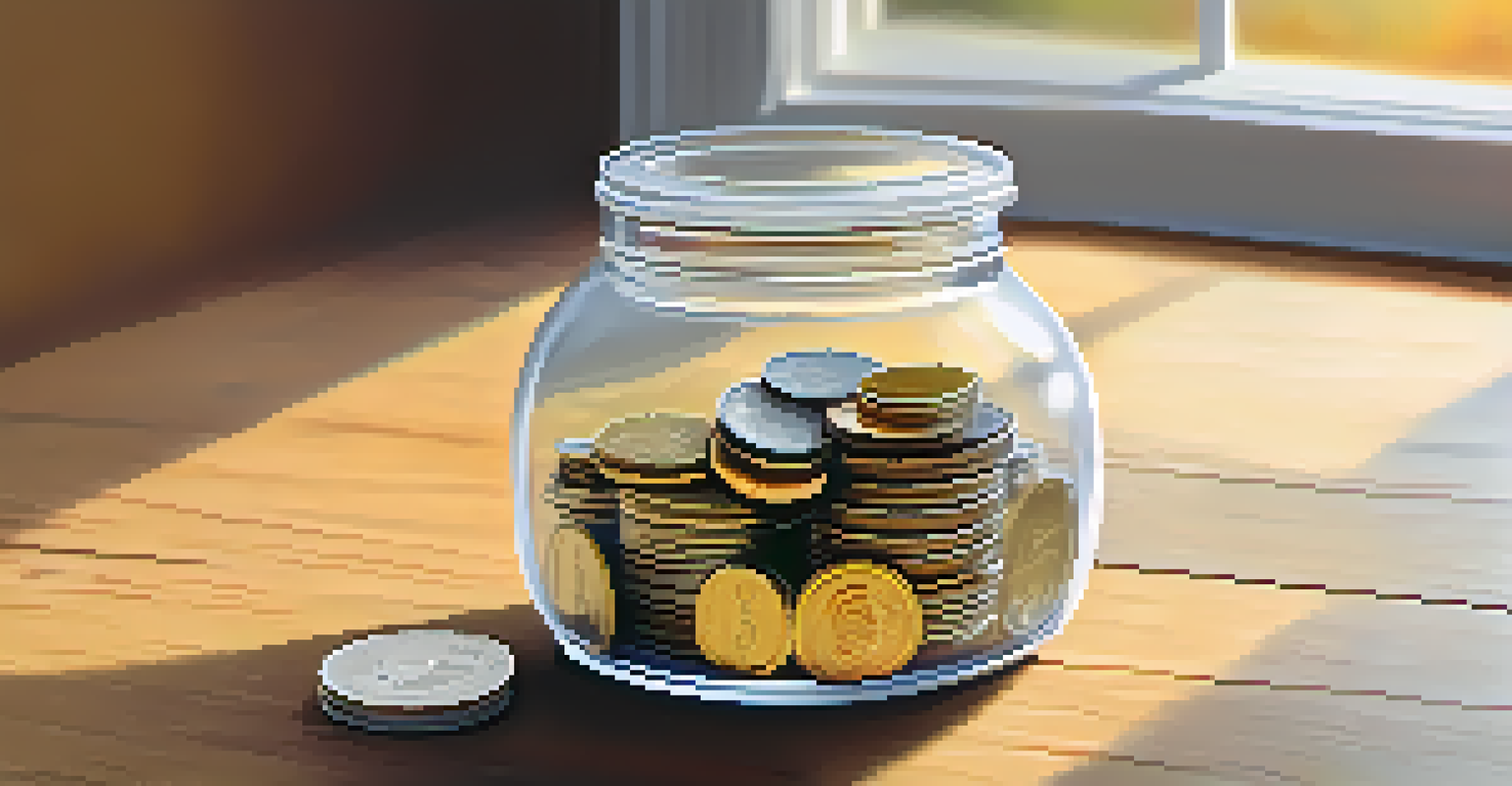 A close-up of a glass jar filled with coins, symbolizing savings and investment.