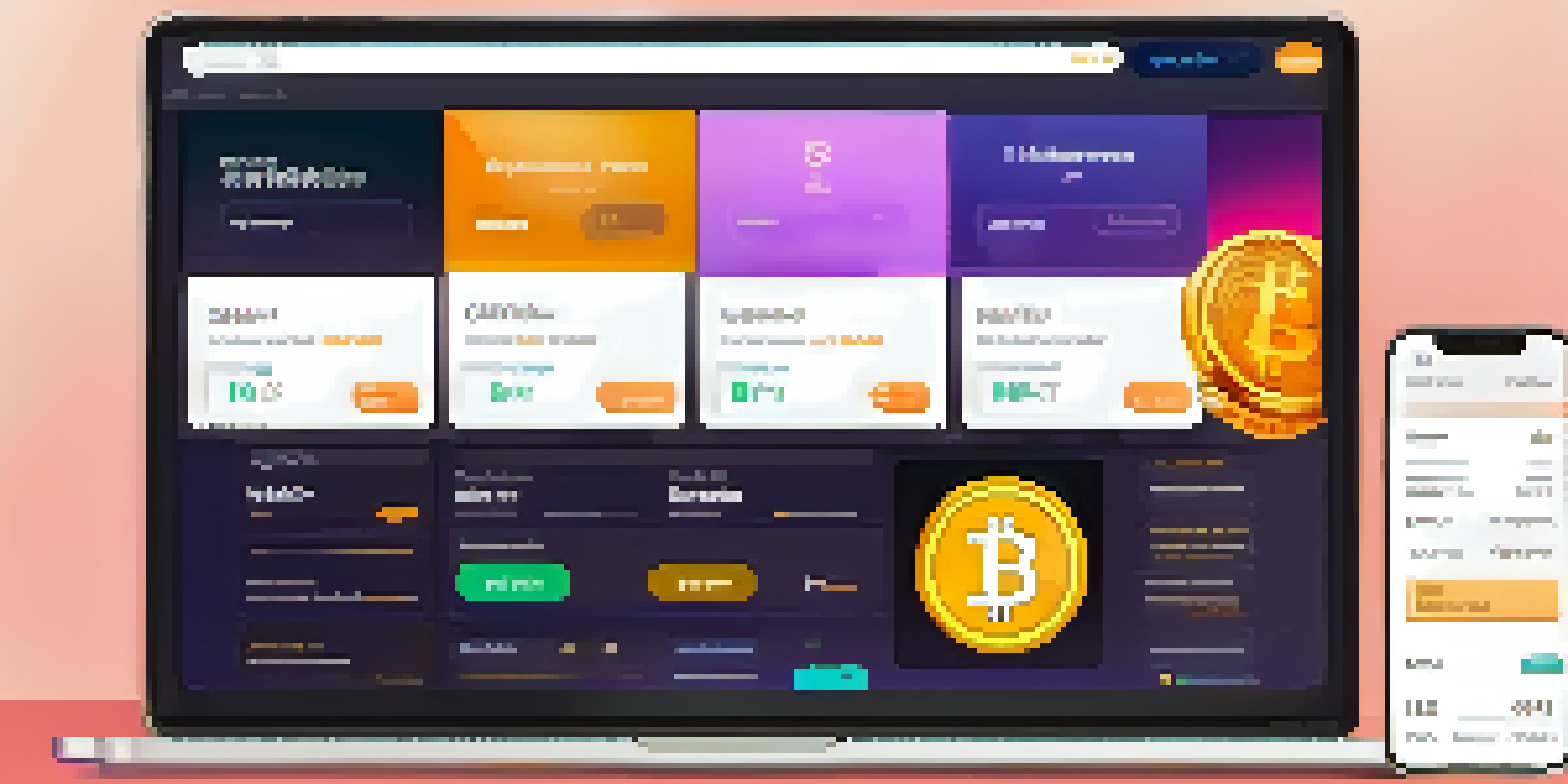 A modern online store interface with cryptocurrency payment options, featuring colorful digital currency icons and a user-friendly design.