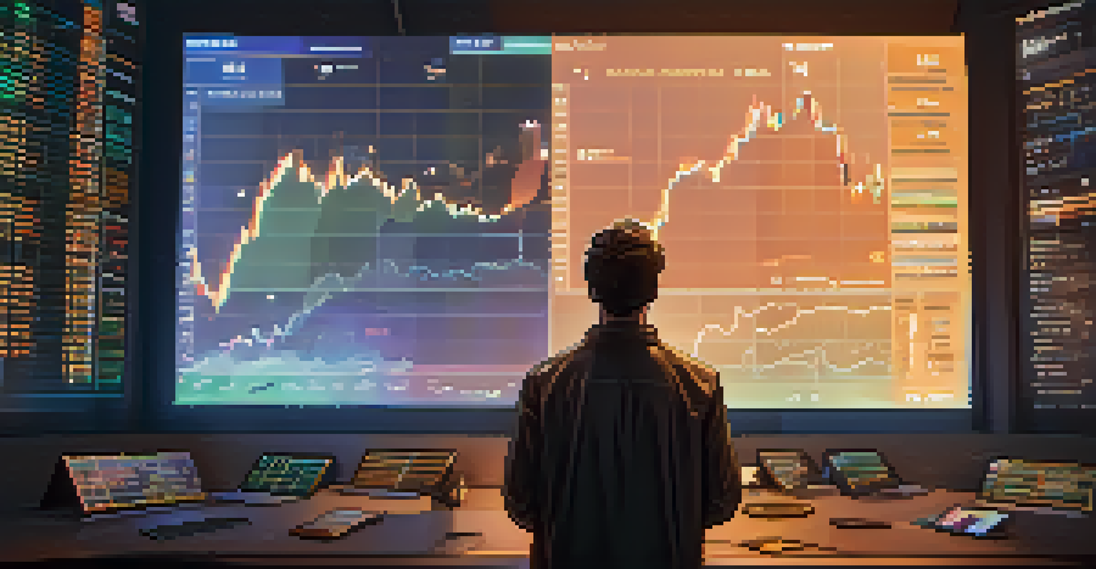 A cryptocurrency influencer presenting market insights in a studio with fluctuating crypto charts and social media logos in the background.