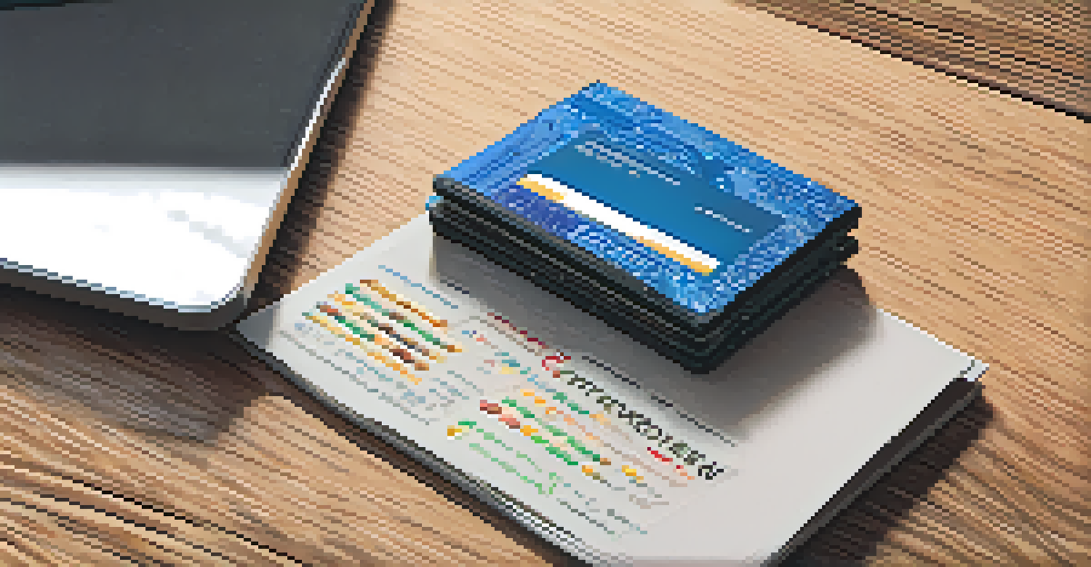 A display of three types of cryptocurrency wallets: a hardware wallet, a paper wallet with a seed phrase, and a laptop showing a software wallet, arranged on a wooden table.
