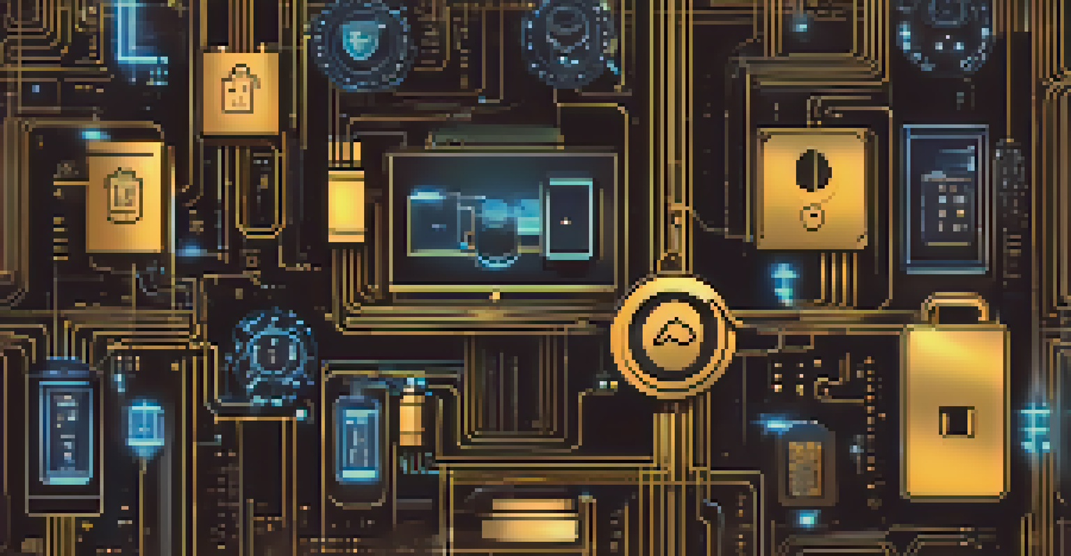 An artistic representation of advanced cryptocurrency security protocols with multi-signature wallets, featuring locks, keys, and digital circuits.