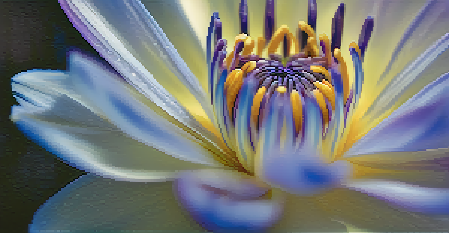 A close-up of a vibrant blue and purple flower with soft sunlight illuminating its petals.