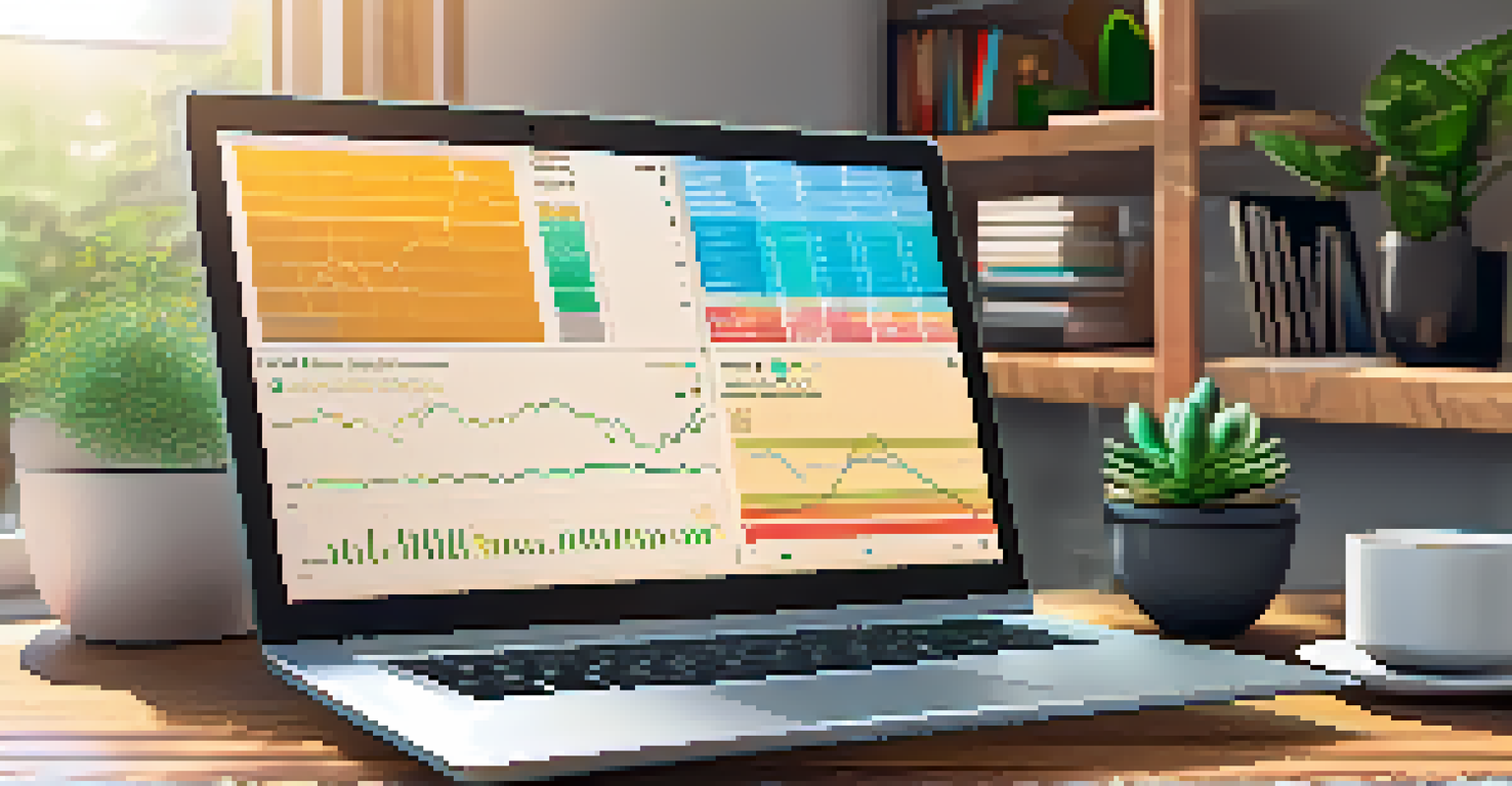 A laptop on a wooden table displaying a cryptocurrency trading platform in a modern home office.