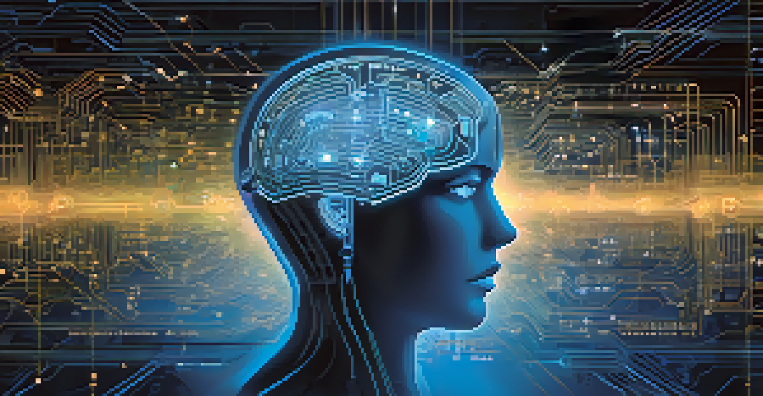 An abstract image of a brain made of circuits connected to financial symbols against a gradient background.