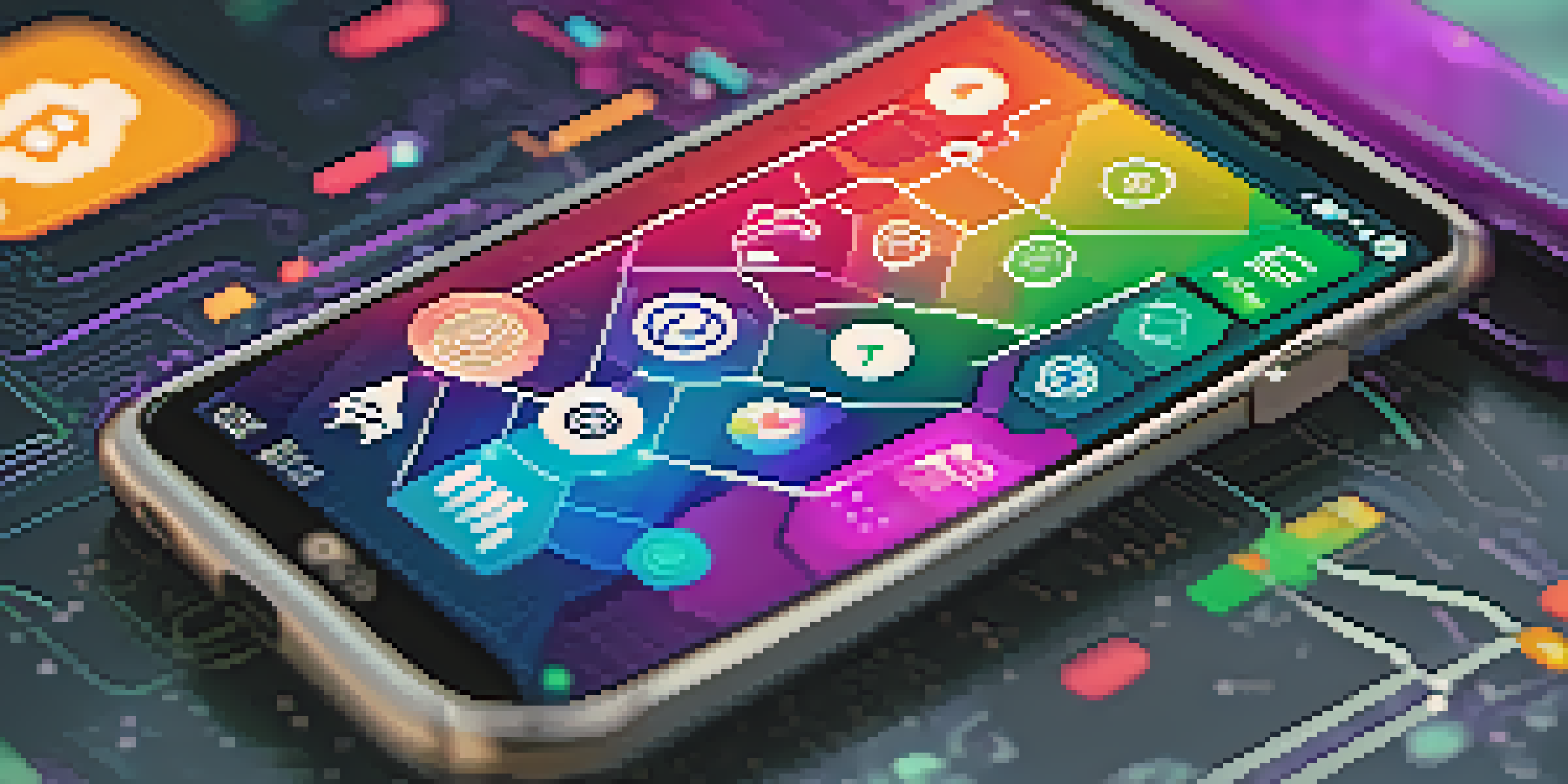 A smartphone displaying a modern software wallet interface with cryptocurrency icons, set against an abstract digital backdrop.