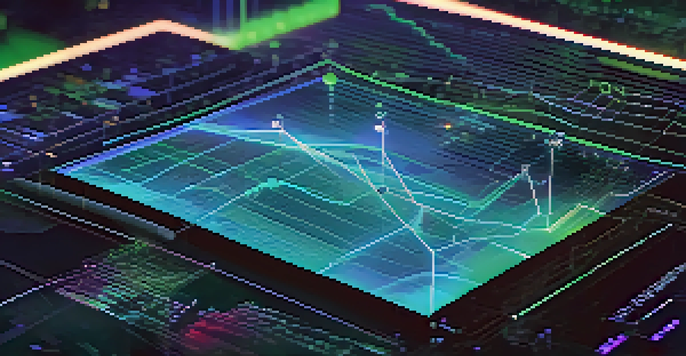 A close-up of a digital oracle interface showing data streams with charts against a futuristic blockchain backdrop.