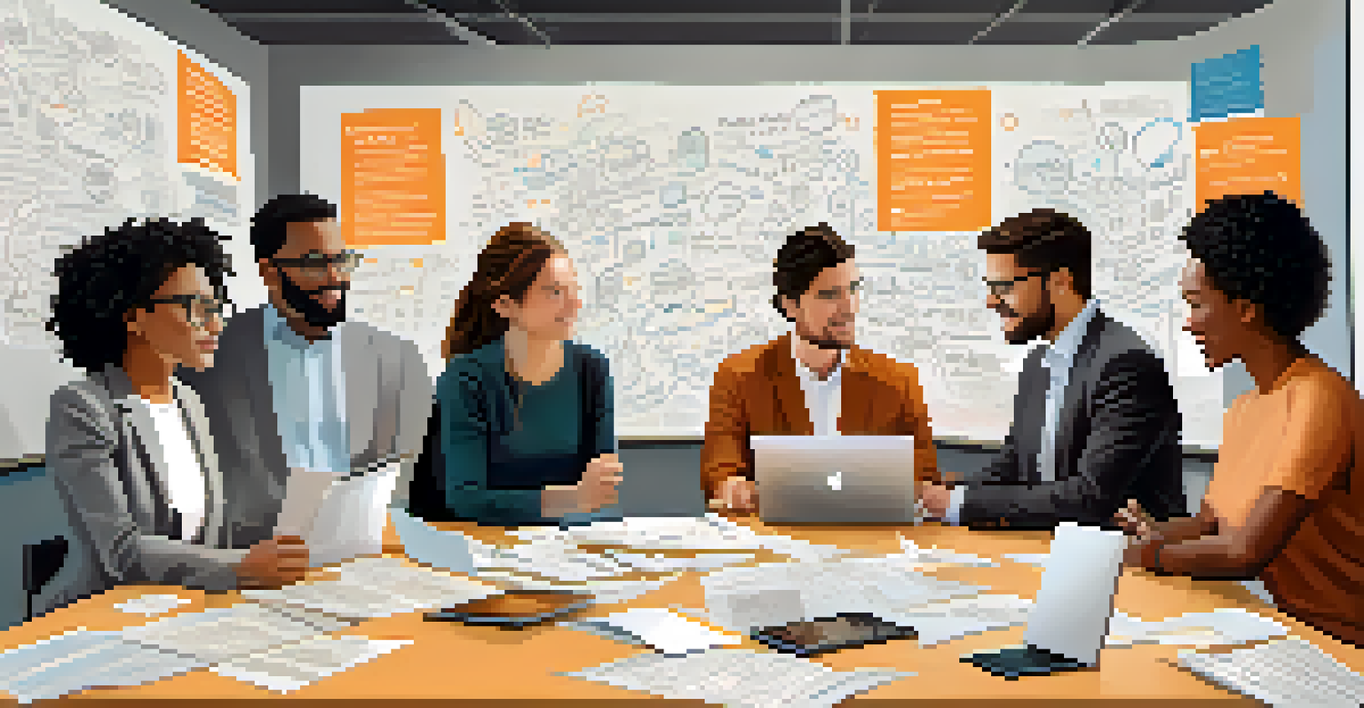 A diverse group of people collaborating around a table in a modern office space, emphasizing teamwork and innovation.