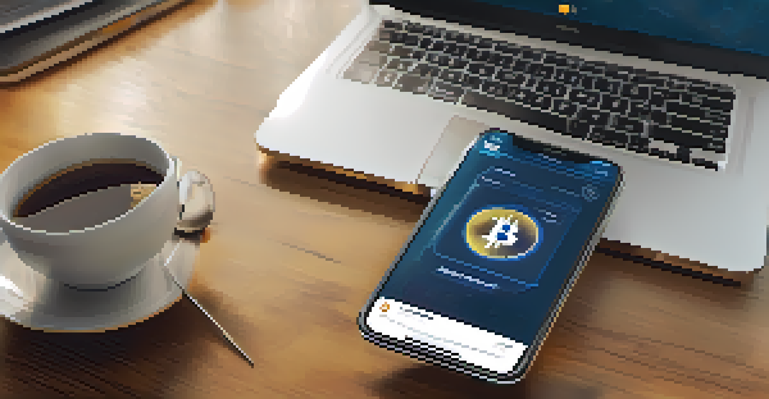 A close-up of a smartphone showing a cryptocurrency wallet app in a cozy work environment.