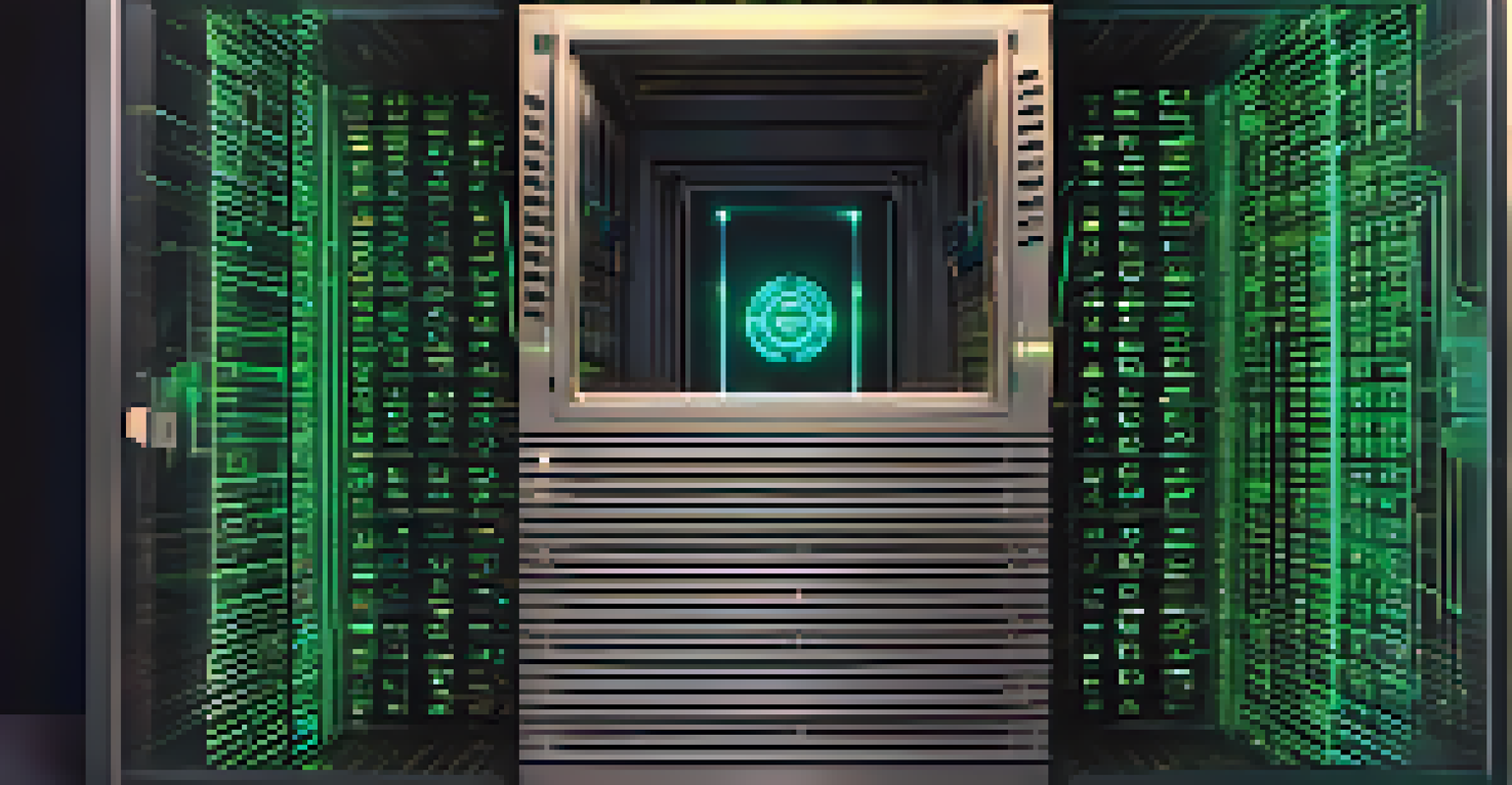 A digital safe with glowing keys representing security in crypto custody, set against a dark background.