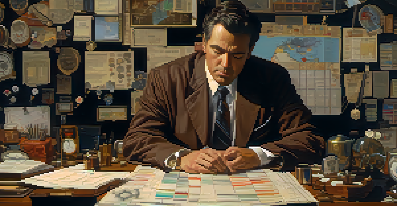 A trader deep in thought at a desk filled with charts, demonstrating the tension between emotion and trading strategy.