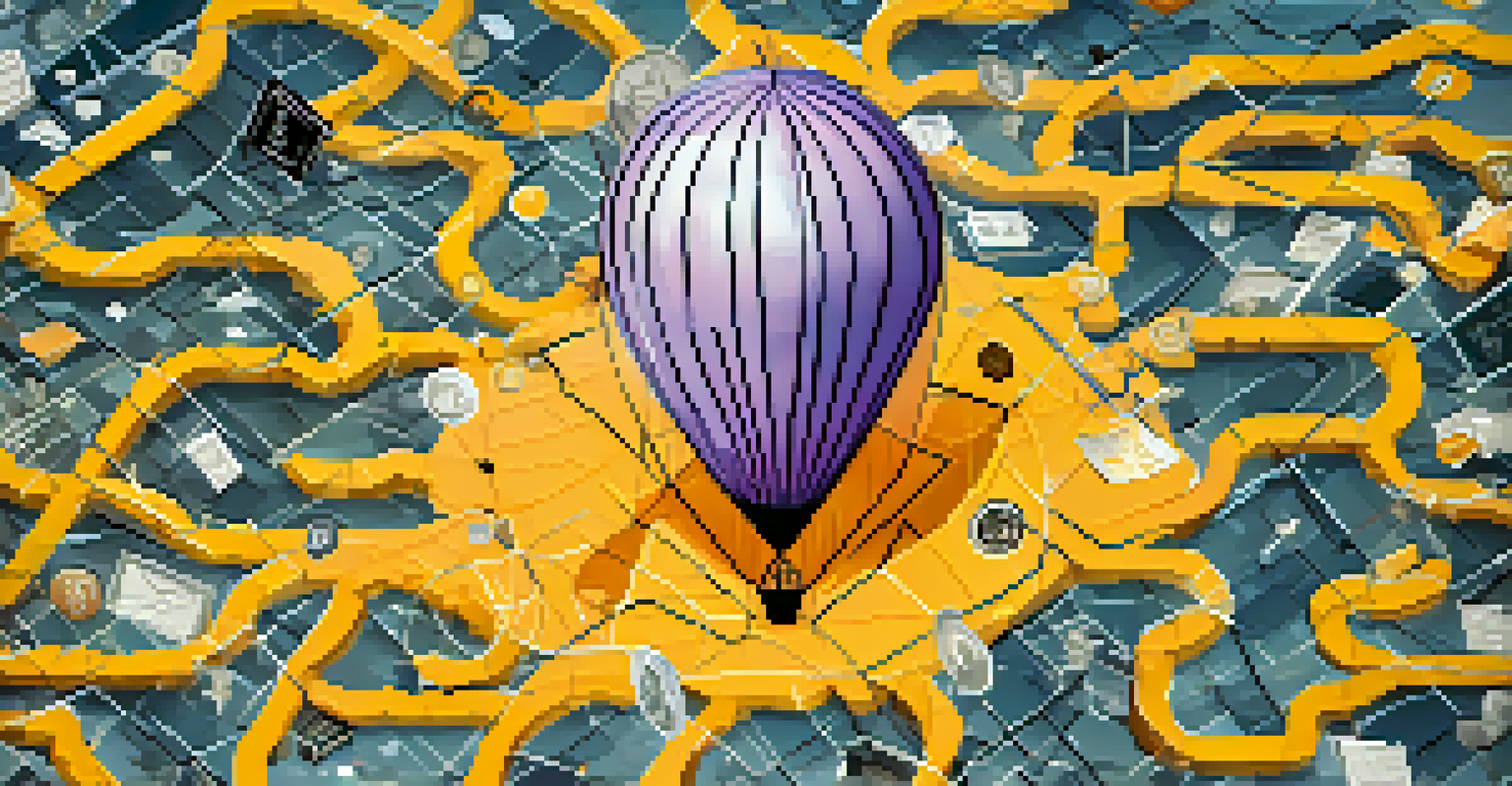 An abstract representation of pump and dump schemes with a balloon labeled 'Cryptocurrency' being popped.