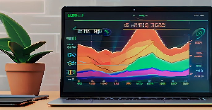 A laptop displaying a cryptocurrency trading chart with highlighted support and resistance levels, surrounded by a cozy desk setup.