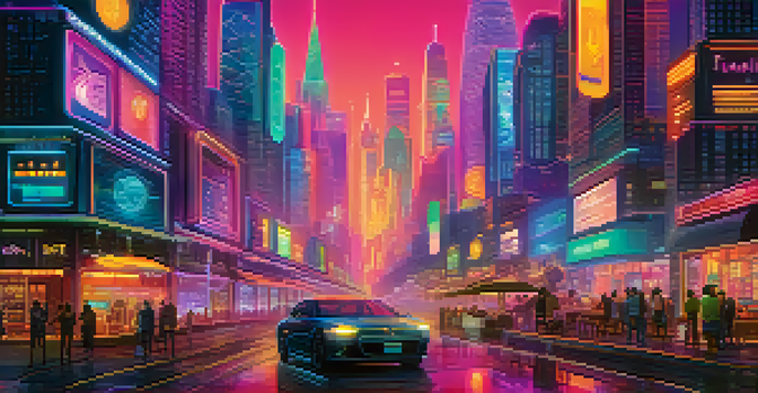 A digital wallet interface showing stablecoins with a futuristic city skyline in the background.