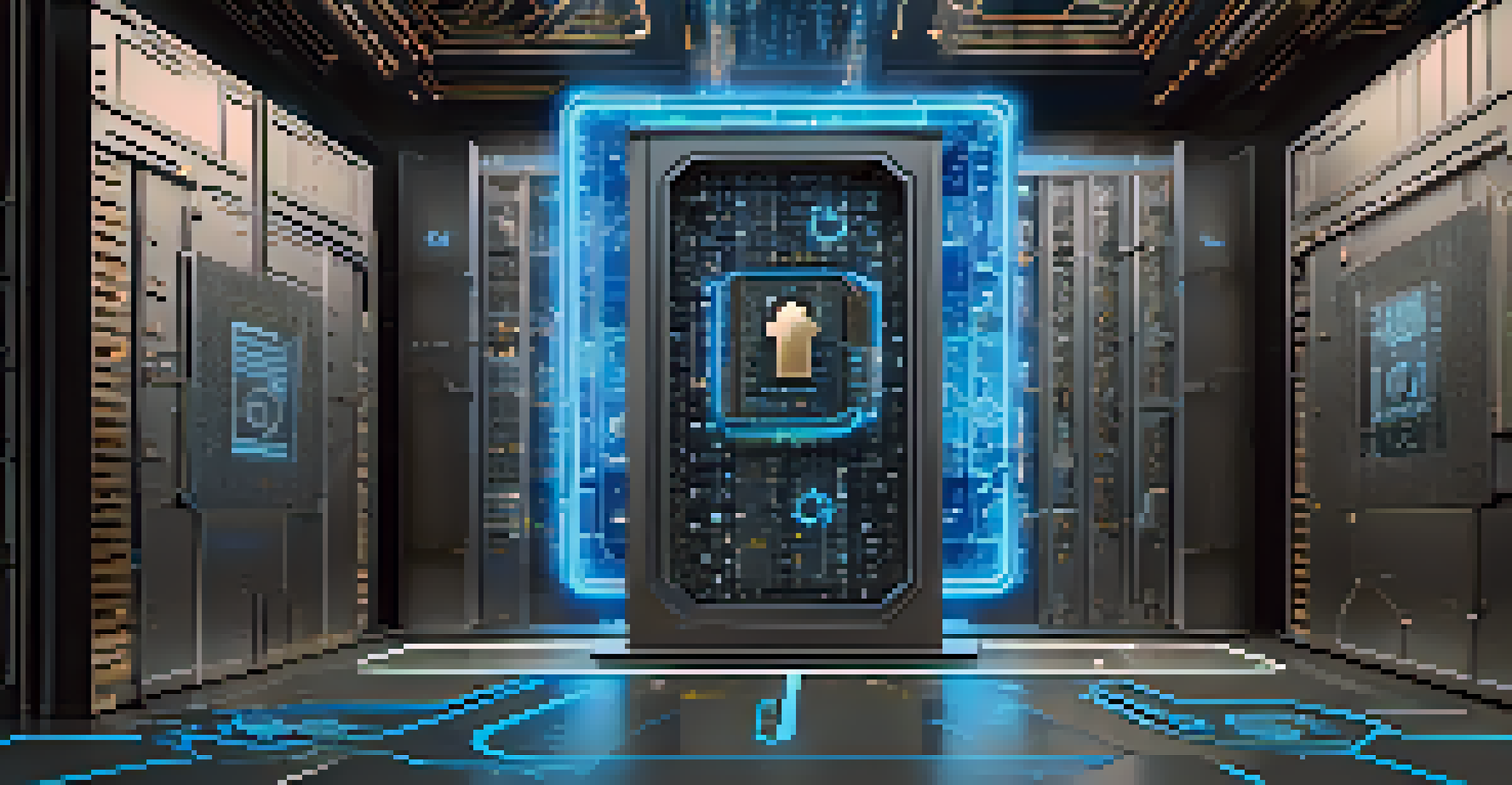 A futuristic digital vault surrounded by symbols of token standards, with abstract code patterns in the background.