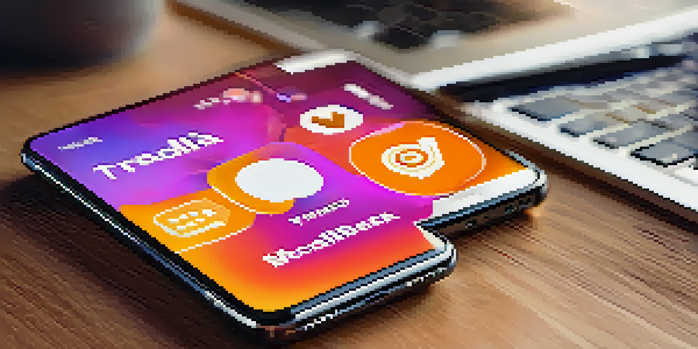 A smartphone showing cryptocurrency charts on a social media app, placed on a table with a coffee cup in a cozy workspace.