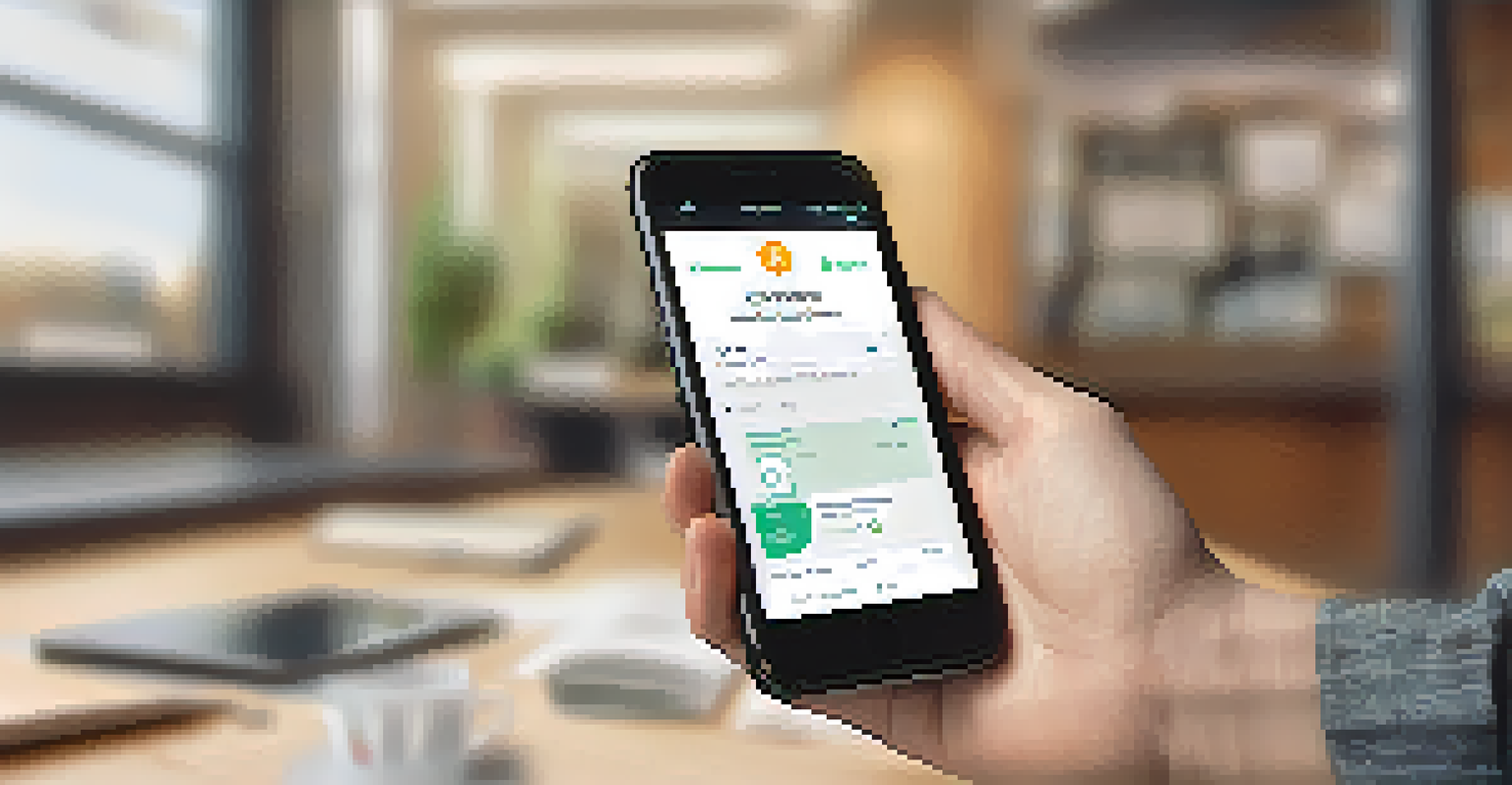A close-up of a smartphone displaying a crypto donation app, with a blurred non-profit office in the background.