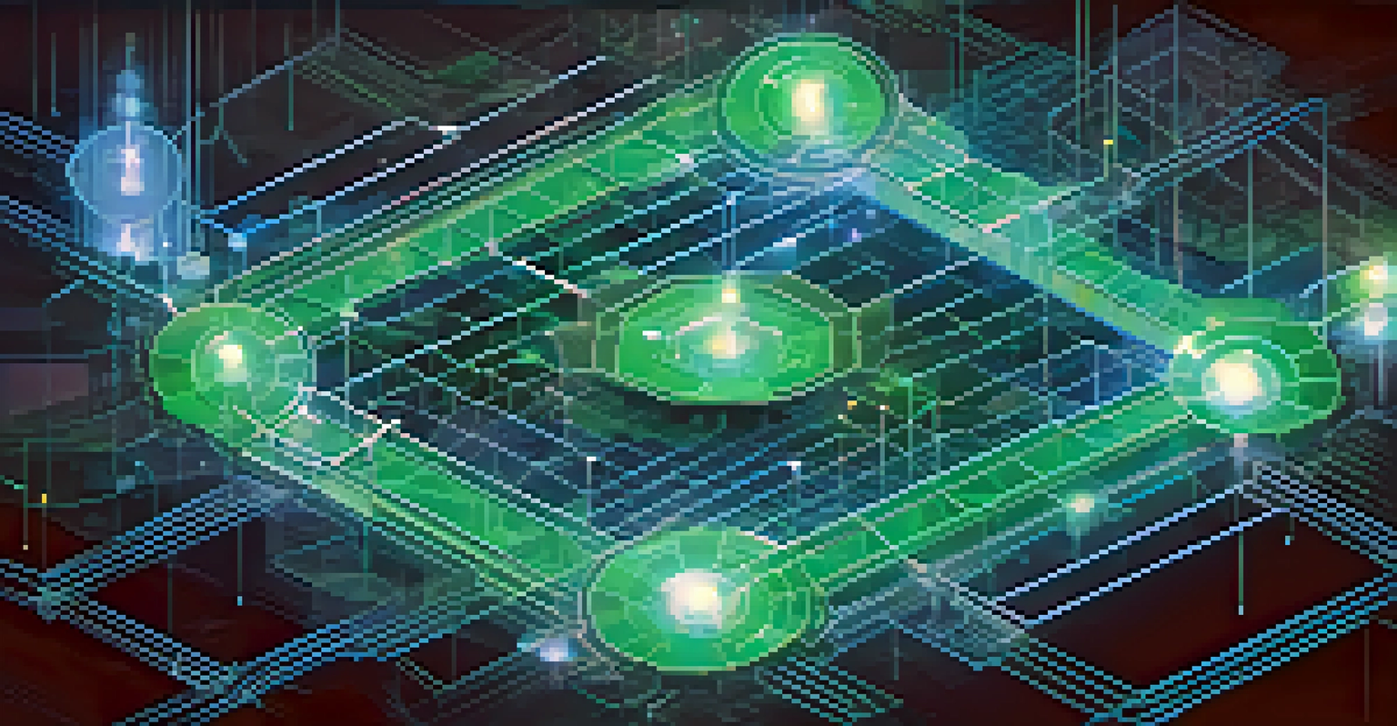 An artistic representation of a decentralized mining pool with individual miners connected digitally and blockchain visualizations.