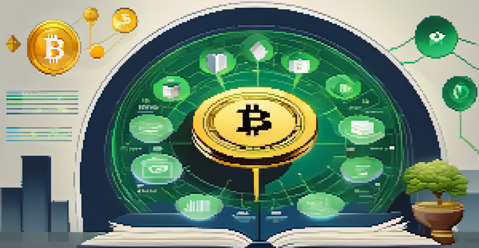 An infographic showing symbols of transparency and education in cryptocurrency investments.